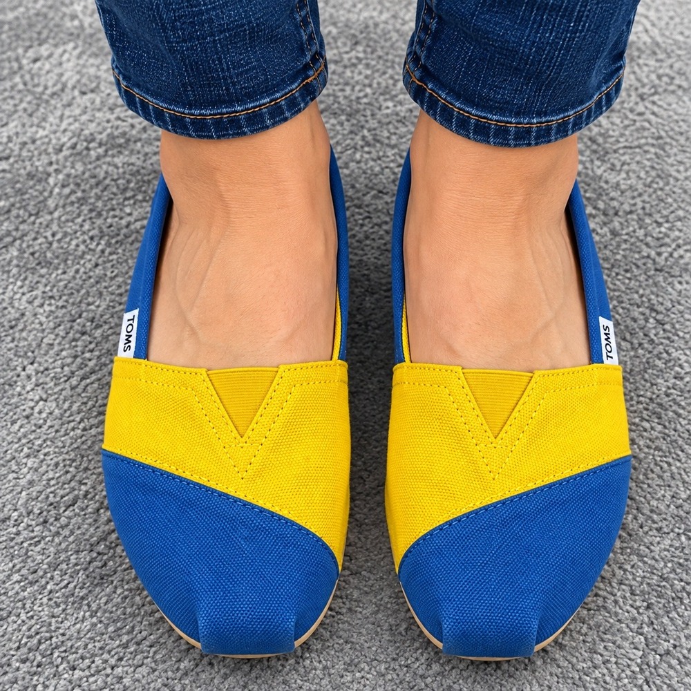 TOMS Alpargata Slip On Shoes Mens Size 12 Blue Yellow Canvas Flats